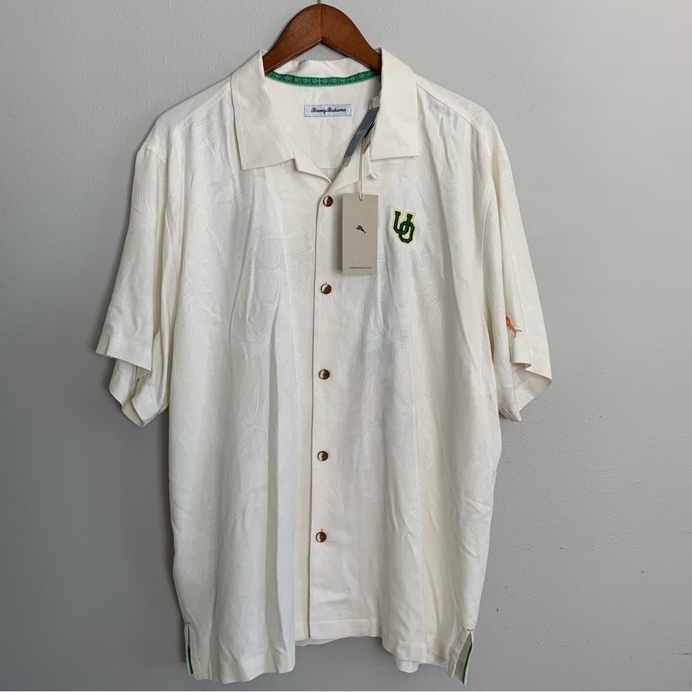 Tommy Bahama Oregon Ducks Silk  Button Shirt Coconut Camp Mens XL Golf Vacation - Picture 3 of 16